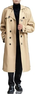 Botten Men's Trench Coat -Long Windbreaker Overcoat-Casual Light Brown US Sz 3XL - Picture 1 of 5
