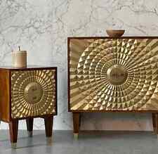 Stylish Bedside Tables Cabinets Rich Chestnut & Gold Danish Retro Style 