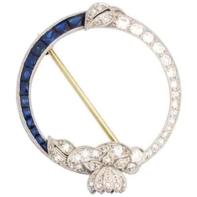 Broche prendedor redondo de zafiro azul y circonita cúbica blanca redonda de 0,80 quilates en plata 935 Foto 1 de 4