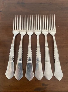 Wunderschönes 6er Set Dänische Louise versilbert gehämmert Kunsthandwerk Tafelgabeln - Bild 1 von 8