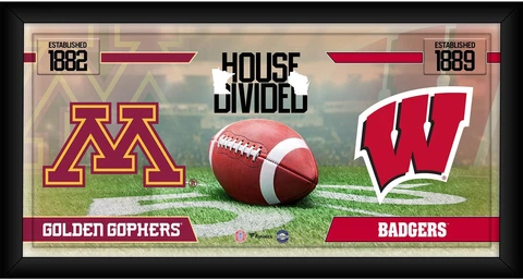 Minn Golden Gophersvs Wisconsin Badgers FRMD 10x20 House Divide Football Collage Cover