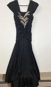 Vintage Nancy Bracoloni Black Midi Formal Cocktail Dress w/ Applique- 6/8 custom - Picture 1 of 14