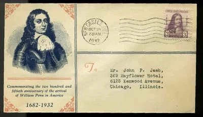 724 PENN FDC NEWCASTLE, DE PLANTY P25 LINPRINT & P6 ON BACK CACHETS - Image 1 of 2