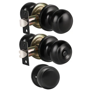 KNOBWELL New Black Round Door Knob Lock Handle Passage Privacy Dummy Indoor Use - Picture 1 of 26