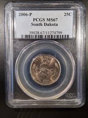 2006-p PCGS MS-67 South Dakota Washington State Quarter Nice Mount Rushmore - Image 1 of 2