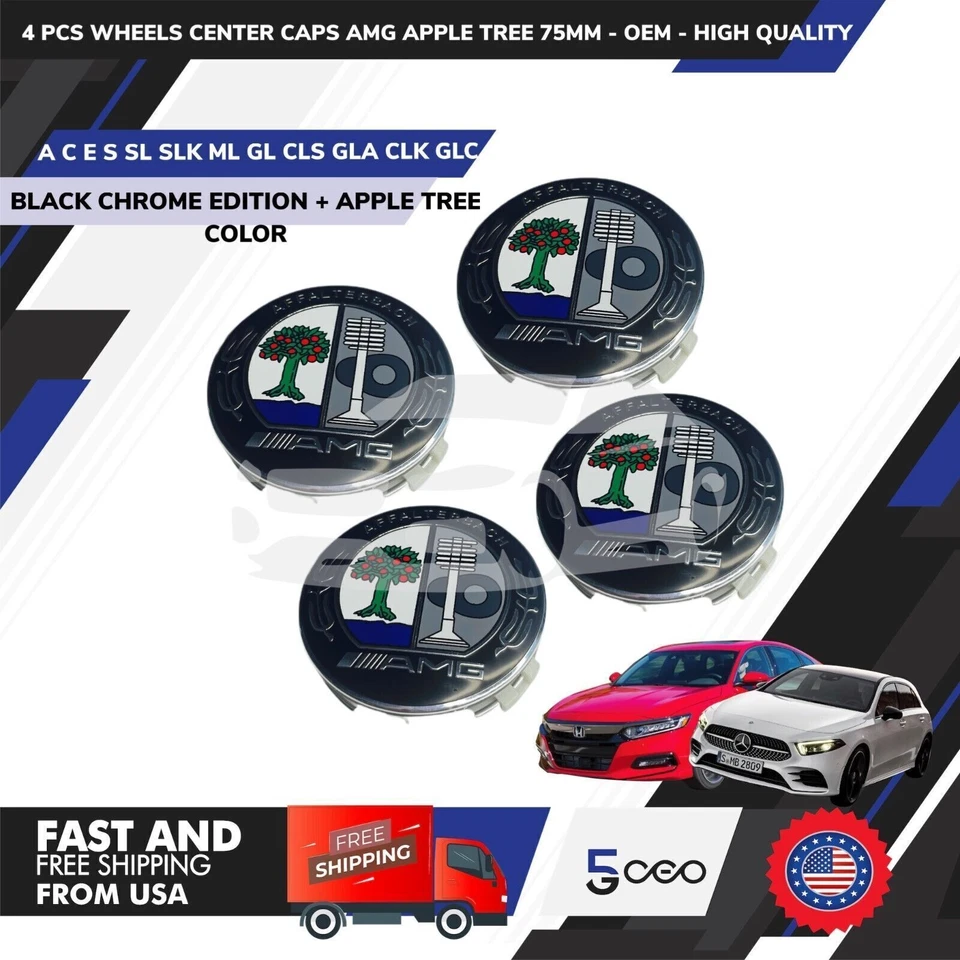 MERCEDES AMG 4 PIEZAS RUEDAS TAPAS CENTRALES AMG MERCEDES BENZ APPLE TREE 75MM - OEM Foto 1 de 4