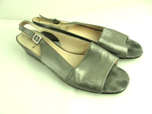 Bruno Magli Metallic Leather Sandals Low Heel 10 B Made in Italy Silver Pewter - Picture 1 of 7