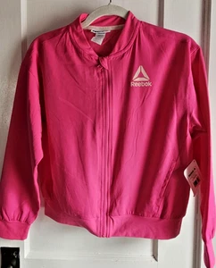 NWT Reebok pink full zip athletic bomber jacket girl Sz 10/12 (L) lined - Picture 1 of 7