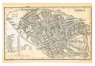 CREMONA 1879 Mapa Original Vintage Norte Italia Lombardía Foto 1 de 4