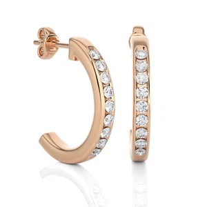 Bezel Set Round Moissanite 18k Eternity Half Hoop Earrings | AAA+ Quality - Picture 1 of 23