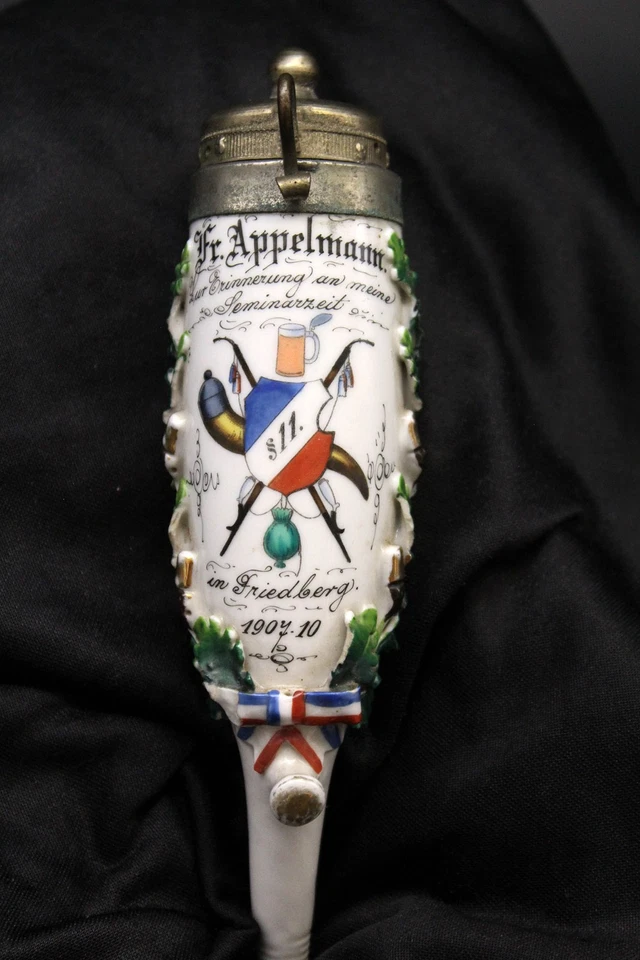 schöne alte Porzellankopf Pfeife Studentika Friedberg Hessen 1907 - Bild 1 von 4