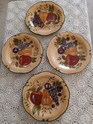 Gibson набор из 4 обеденных тарелок 11 «фруктовый дизайн керамическая микроволновая печь посудомоечная машина безопасный - Изображение 1 из 4