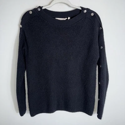 Suéter Pullover Soft Surroundings 100% Cachemira-Negro-Acentos Botón-Pequeño Foto 1 de 4