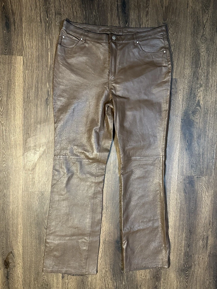 "Pantalones de cuero marrón chocolate MetroStyle para mujer talla 14T Bootcut 36x33,5""" Foto 1 de 4