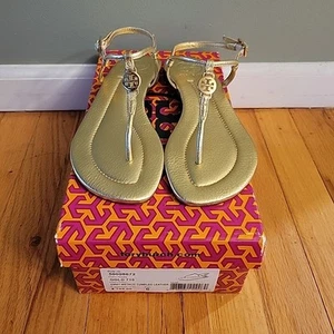 Tory Burch Size 6 Women’s Gold Emmy Metalic Tumbled Leather Sandals 50008672 - Picture 1 of 6