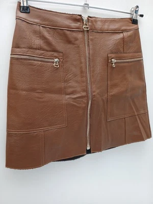 River Island Women size 8 skirt faux leather brown Zip Front & Zip Pockets L 16" - Image 1 of 4