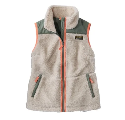 LLBean Sz XL Fleece Vest Women Bean’s Sherpa Zip Up Green Coral Trim Pockets - Image 1 of 4