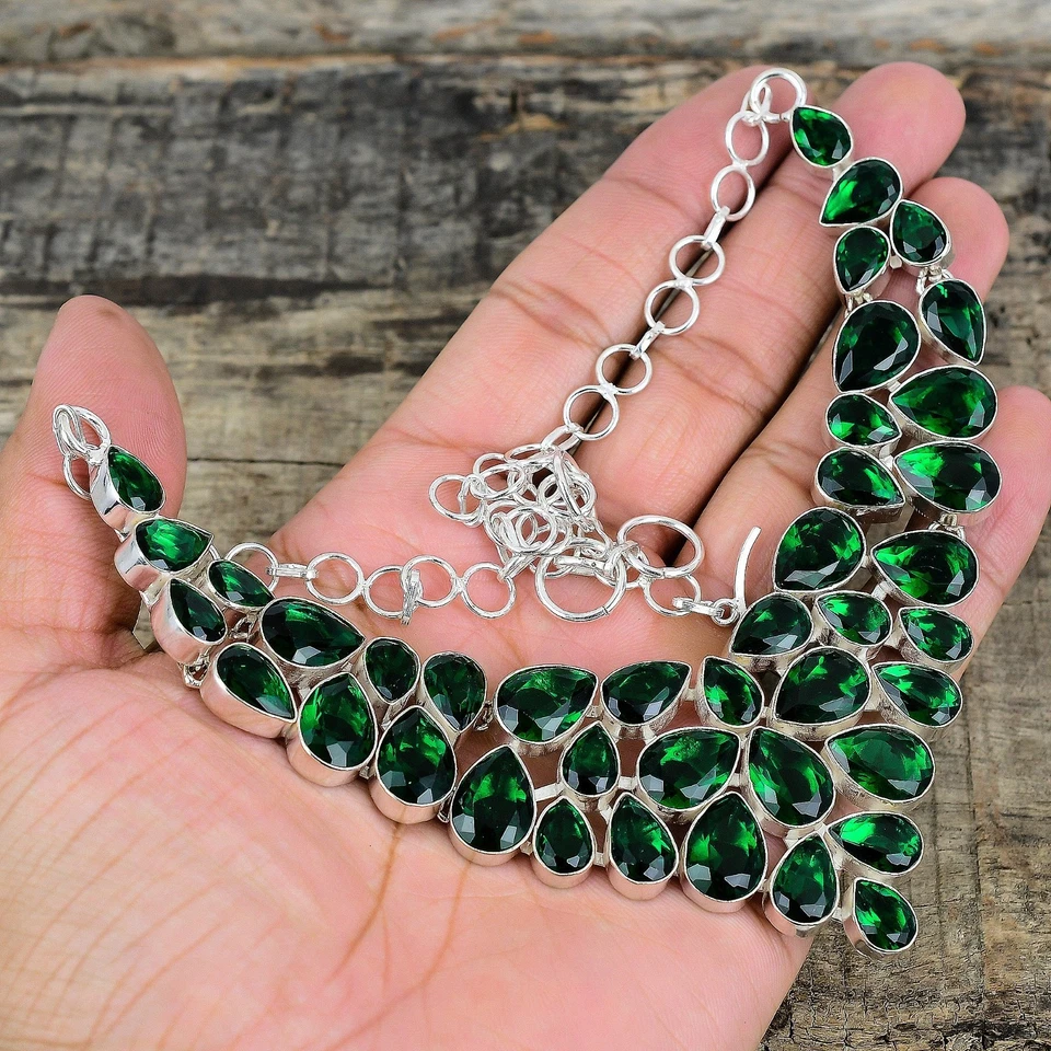 Collar de piedras preciosas de turmalina verde plata de ley 925 joyería hecha a mano para regalo Foto 1 de 4
