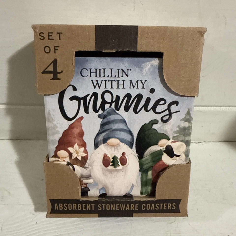 Набор из 4 впитывающих керамических подставок Chillin With My Gnomies - Изображение 1 из 4