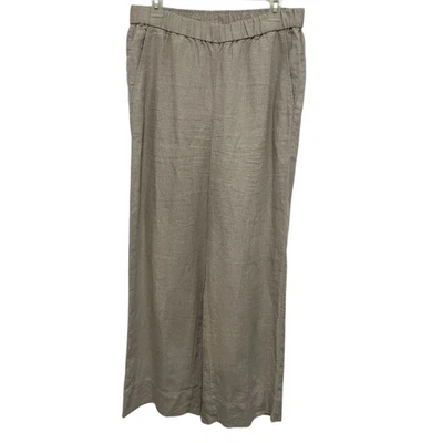 Pantalón Eileen Fisher Pierna Ancha Lino Bronceado Pull On Talla Pequeña Foto 1 de 4