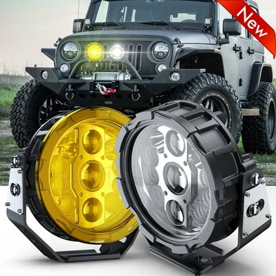 2X 7inch 80W LED Light Round Spot Flood Pods Driving Fog Offroad ATV UTV 4WD - Image 1 of 4