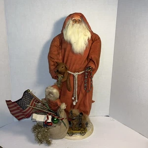 Primitive Ragon House Santa Claus 21” Red Coat Sculpted Face And Hands Toys Bear - Picture 1 of 22