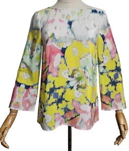 REISS Silk Designer Blouse with Watercolor Blur Print and Sleeves Multicolor, S - Picture 1 of 16