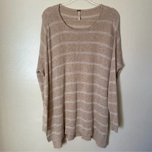 Free People Damen-Strickpullover Größe Small beige hellbraun gestreift hoher niedriger Strickpullover - Bild 1 von 10