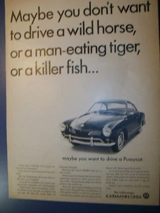 1966 VW Karmann Ghia mid-size-mag ad-"don't want to drive a horse, tiger or fish - Picture 1 of 1