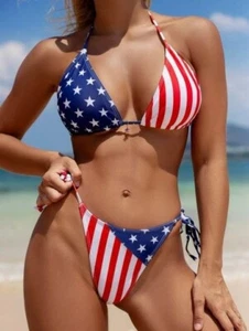 Women's Patriotic Flag Pattern Bikini Set - Picture 1 of 11