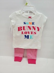 Carters Easter 2 Piece Girls Shirt and Pants 3 Months Some Bunny Loves Me Set - Picture 1 of 5