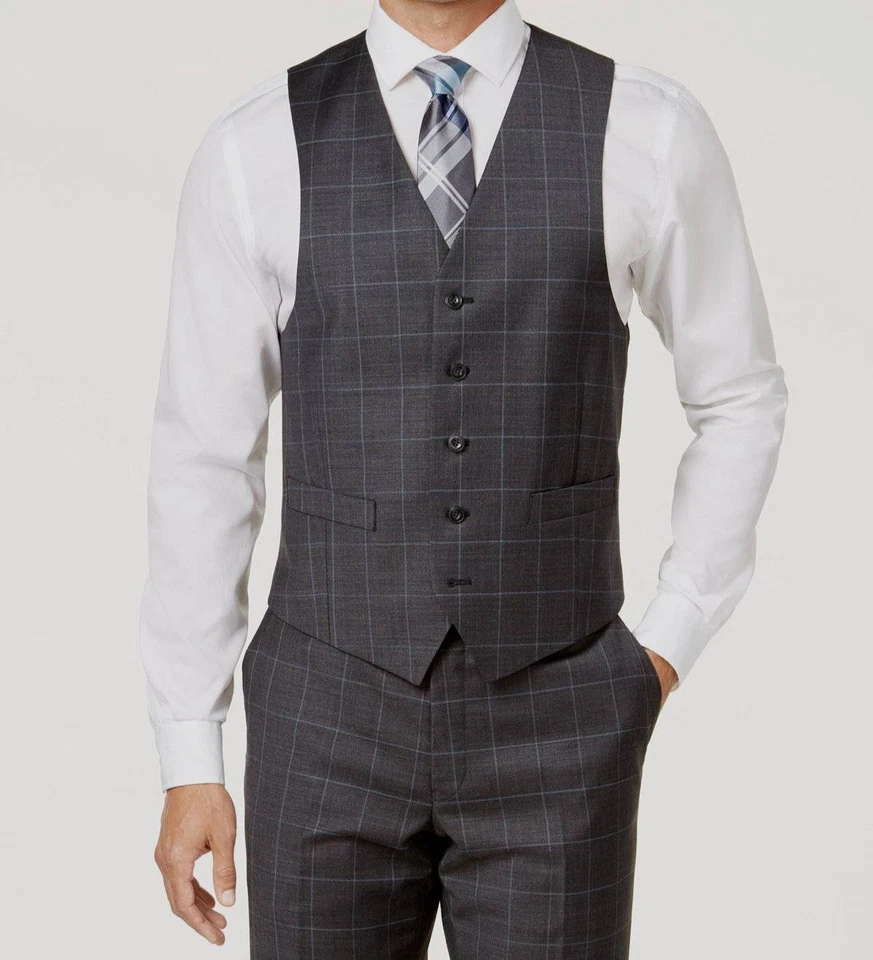 Michael Kors Men's Gray Check Wool Classic Fit Vest Suit Waistcoat Size 38S - Image 1 of 1