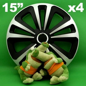 Enjoliveurs 15" Terra ★ 4 pièces ★ ARGENT+NOIR pour CITROËN Berlingo C-Zero C3 - Zdjęcie 1 z 1