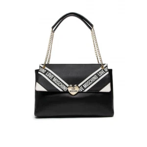 Woman shoulder bag Love Moschino M satchel in black leather with double handles - Picture 1 of 5