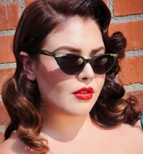 Rare 50s CAT EYE Pin Up Rockabilly Retro BETTY Page Demi Fashion Sunglasses SM