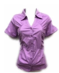 Women's Short Sleeve Button-Down Princess v-neck Shirt premium Stretch - Picture 1 of 1