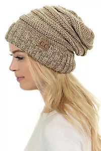 Cappello Caldo Da Donna CC Oversize Baggy Spessa Skully Cablato Lavorato a Maglia Biancheria Scivolosa - Foto 1 di 70