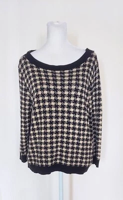 Suéter Joseph Talla A Mediana Manga Larga Cremallera Acento Diente de Gallo Negro Taupe Foto 1 de 4