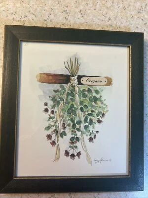 Peggy Abrams Oregano Watercolor Print Framed 8” X 7” Herbs Cottage Botanical - Image 1 of 4