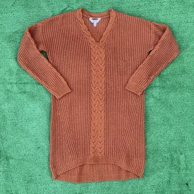 Без границ ржавчины кабель трикотажа длинным рукавом колена платье свитер размер большой - Изображение 1 из 4