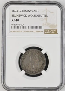 1693 German States Brunswick-Wolfenbuttel. 1/6 Taler 6MG. NGC XF 40 - Picture 1 of 2