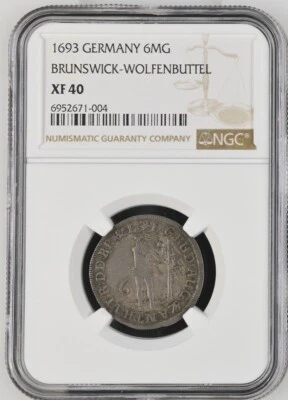 1693 German States Brunswick-Wolfenbuttel. 1/6 Taler 6MG. NGC XF 40 - Image 1 of 2