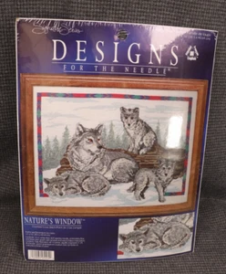 BX Designs for the Needle Counted Cross Stitch Nature's Window Wolf & Cubs Snow - Picture 1 of 7