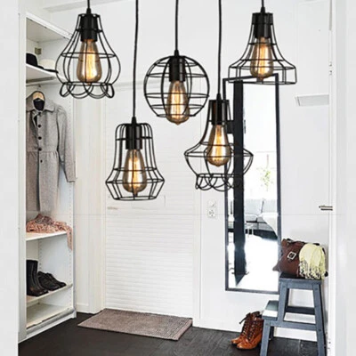 Vintage Retro Edison Iron Wire Cage Hanging Lamp Shade Pendant Light Chandelier - Image 1 of 4