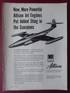 5/1952 PUB ALLISON GENERAL MOTORS J35 ENGINE NORTHROP F-89 SCORPION ORIGINAL AD - Picture 1 of 1