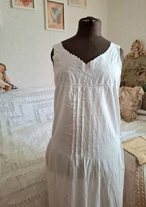 Antique Vintage 1920s White Cotton Nightgown Chemise Embroidered Nightdress - Picture 1 of 10