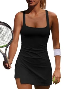 Women's Athletic Tennis Dress Separate Shorts and Built in Bra Low Back Cutou... - Picture 1 of 6