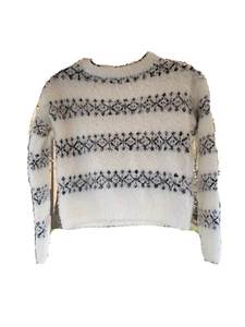 JUNIOR GIRLS WHITE SWEATER WITH BLACK PRINT SIZE L LUCKY BRAND - Picture 1 of 3