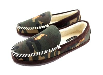 POLO Ralph Lauren Size 8 Camo Embroiderered Logo Men Moccasins Slippers MSRP $60 - Image 1 of 4
