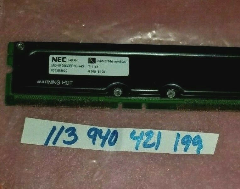 256MB 711-45  RAMBUS RDRAM RIMM 184PIN NON-ECC  DUAL RANK  RANK CHANNEL 16X8  - Image 1 of 1